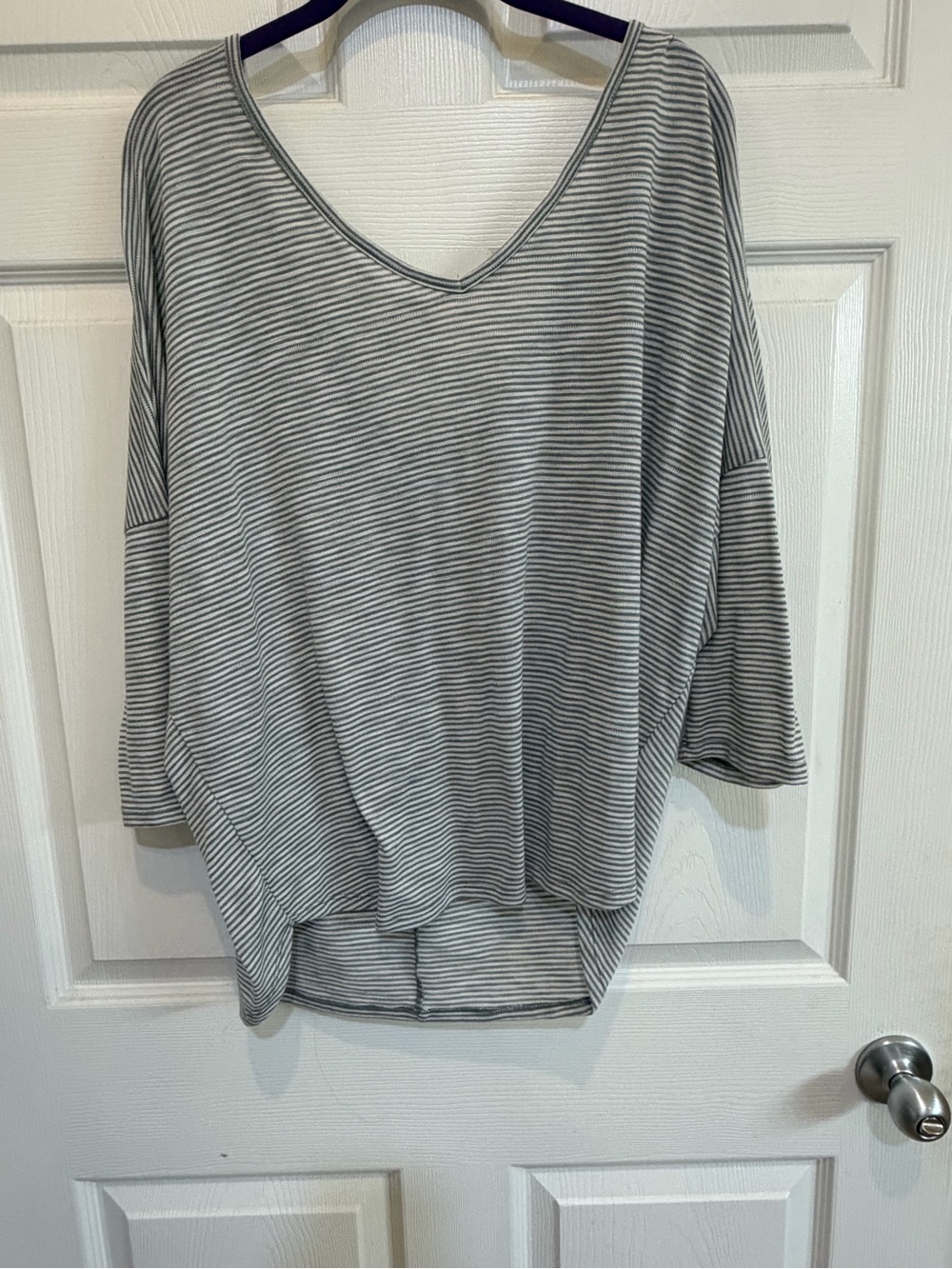 Maurices Striped Criss Cross Back Dolman Top Gray White XL